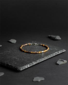 Preview: 2 mm Armband mit matten Tigerauge-Steinen und Titanelement - Sphera Mat Tiger